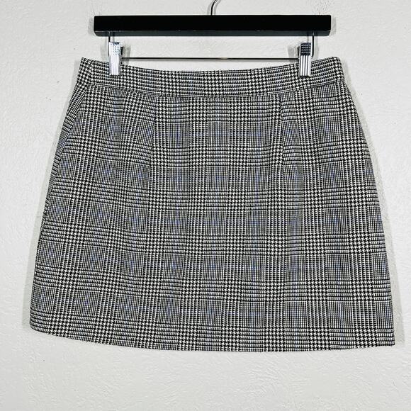 F21 Houndstooth Mini Skirt Zip Front Mod Short Black White - L - Picture 4 of 5